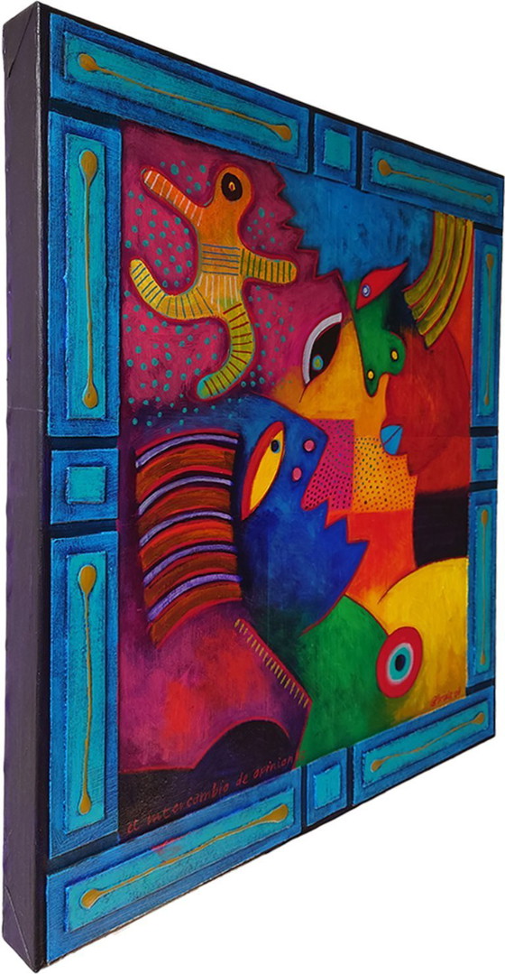 Image 1 of Origineel Schilderij Clemens Briels: "El Intercambio de Opiniones" (2008) - Gesigneerd & Certificaat!