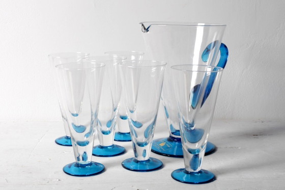 Image 1 of Italienisches Kristallkrug- und Stielgläser-Set aus der Mitte des 20. Jahrhunderts / Barzubehör aus der Toskana der 1970er Jahre