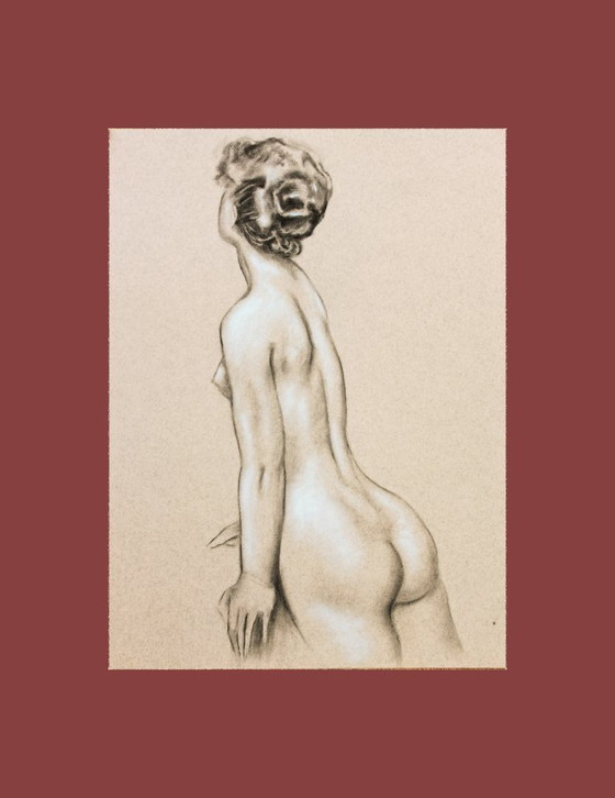 Image 1 of Hand-painted pastel drawing of a female nude. Pastel drawing. Pastel nude. Nude painting. Nude drawing.