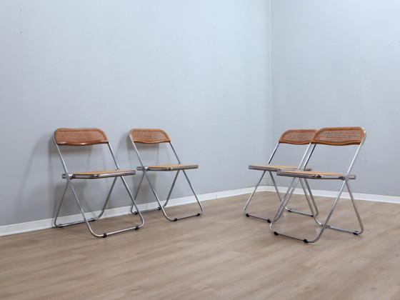 Image 1 of Set aus 4 Plia-Stühlen aus Holz und Wiener Stroh von Castelli aus den 1970er Jahren