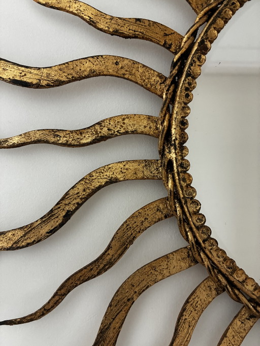 Prachtige Vintage Gilt Iron Zonnespiegel – Jaren 50 – Mid-Century Modern – Glass (photo 2 of 5)
