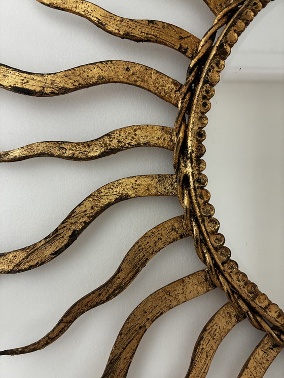 Splendido Specchio Sole Vintage in Ferro Dorato – Anni '50 – Mid-Century Modern – Glass, Iron (photo 2 of 5)