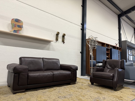 Image 1 of (2) Divano Natuzzi e 2 poltrone Amadeus in pelle marrone