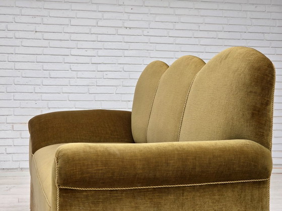 Image 1 of 1950s, 2 seater sofa/daybed, light green furniture velour, ash wood legs.