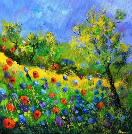 Red and blue poppies 