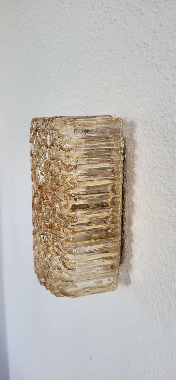 Image 1 of Glashütte Limburg Wandlamp Structuurglas Amber Mid Century Vintage