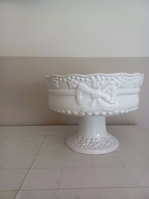 Italian Ceramic Centerpiece on Base – Sculptural Relief & Bow Motif – 60s/80s