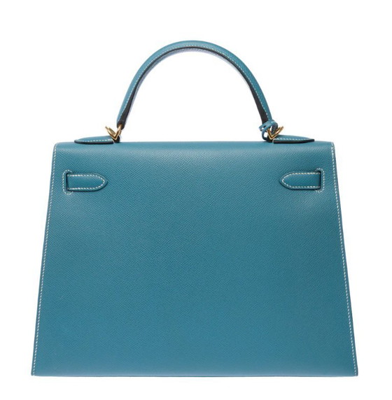 Image 1 of Zak HERMES Kelly 32 en Cuir Bleu - 103329