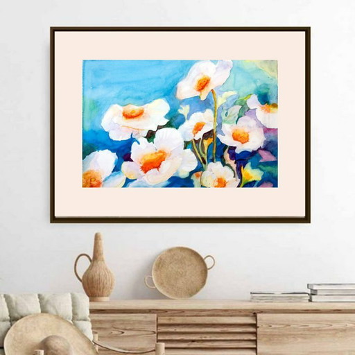 Watercolor Painting of Flowers. Watercolor Painting of Flowers. Hand-Painted and Signed Watercolor with Flowers. New.