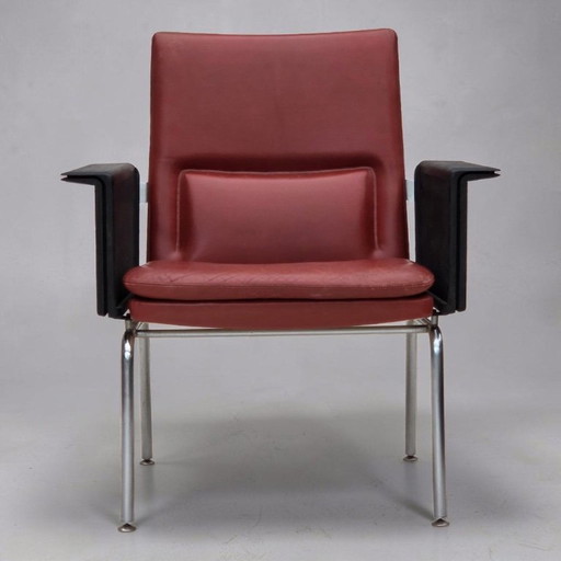 Jaren 70, Deense fauteuil van Arne Vodder, meubelleer, chroomstaal.