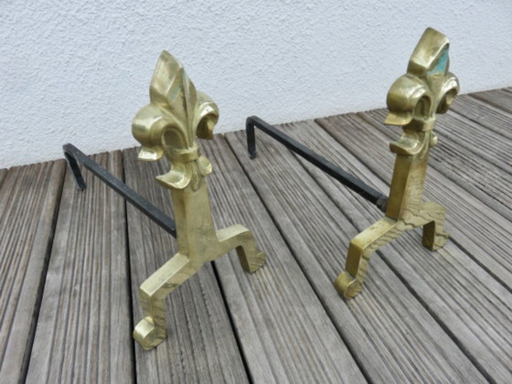 Image 1 of Anciens Chenets "Fleur De Lys" En Bronze Massif, Late 19th century, France