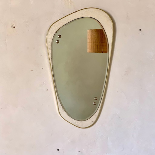 Asymmetrical gold wall mirror rearview mirror – spiegels, Crystal, Vintage (photo 2 of 7)