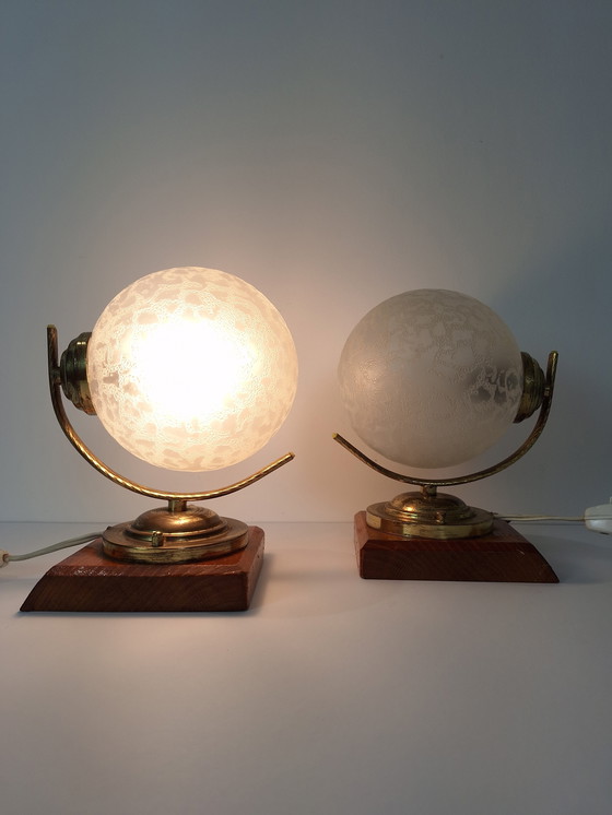 Image 1 of Vintage set of 2 bedside lamps, Vintage Table Lamps, Globe Table Lamps, Retro Glass Sconce Lamps, Night Lights, Nightstand Lamps