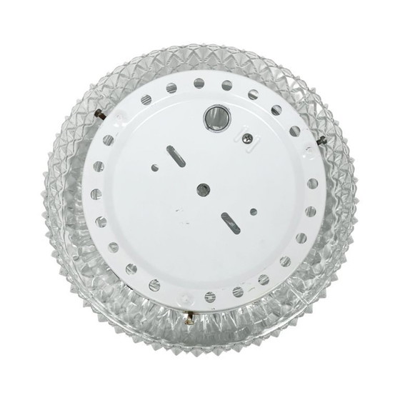 Image 1 of Massive Belgium Vintage Pressed Glass Mid-Century Rosette Ceiling Lamp Wall Sconce White Base 10x25 1970s