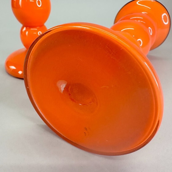 Image 1 of Set Art Deco “Tango” vazen – oranje met zwarte rand – ca. 1920–1930, Loetz Wwe. / Michael Powolny