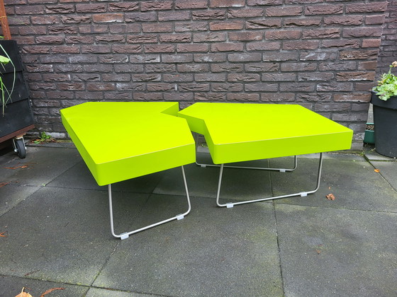 Image 1 of Leolux Piombo design coffee table, 2-piece, bright green.