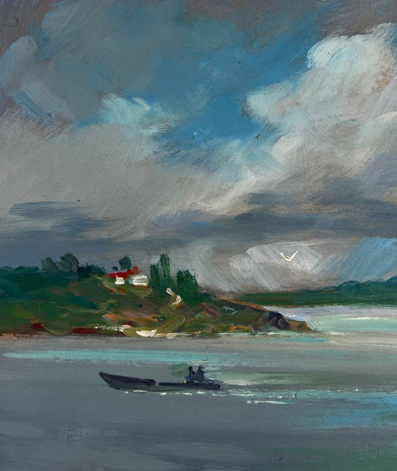 Image 1 of Original Oil Painting Summer Coastal Landscape On a long river journey