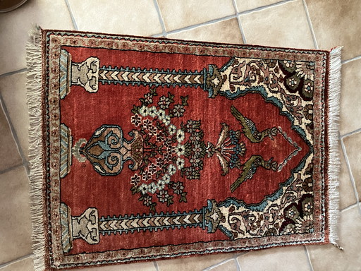 Exclusive Silk Persian Ghoum Prayer Rug - 80 x 57 cm - Hand-knotted
