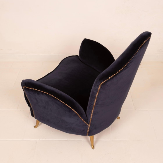 Cesare Lacca Mid Century Moderner italienischer Samt-Sessel für ISA Bergamo – Aluminium, Wood (photo 17 of 27)