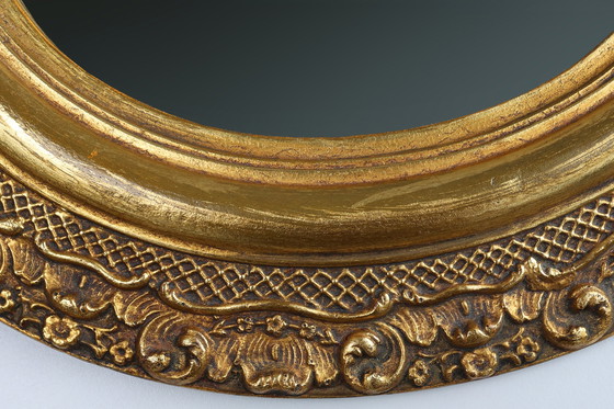 Image 1 of French Baroque Style Oval Mirror in Gilded Wood with Floral Decorations