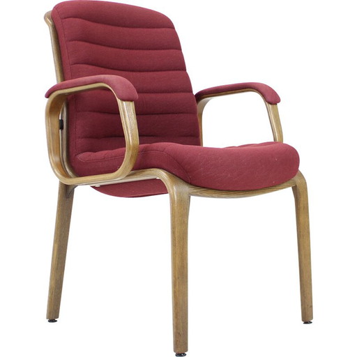 Poltrona vintage in tessuto e legno curvato di Albert Stoll per Giroflex, Svizzera anni '70