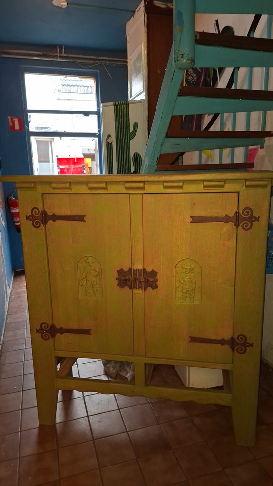 Antique Hunter's Cabinet, Carefully Restored and Finished in a Stylish Green Color for a Contemporary Look. (photo 4 of 5)