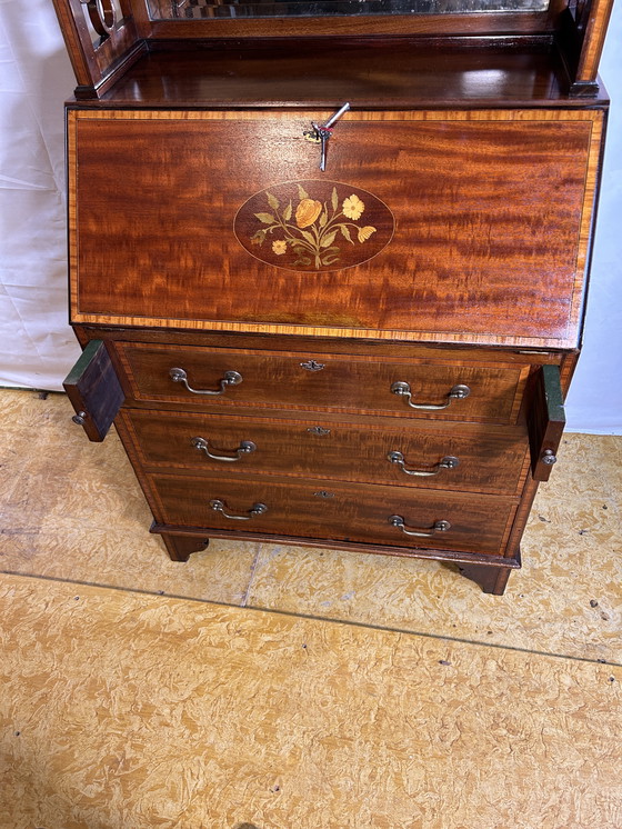 Image 1 of Antiek Edwardiaans Bureau met Ingelegd Bloemendetail - Begin 20e Eeuw Elegantie tijdloos raffinement met