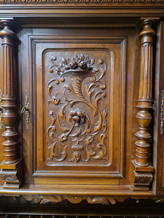 Image 1 of Antique Renaissance Sideboard Cabinet – Solid Wood – Hand-Carved