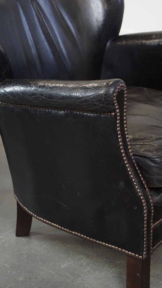 Image 1 of 2 X Black Armchair With Reversible Kelim Seat Cushion