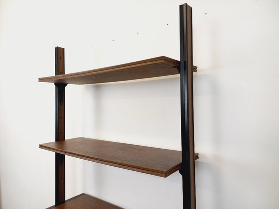 Image 1 of Libreria componibile vintage italiana in melaminico con decori in legno e metallo degli anni '60