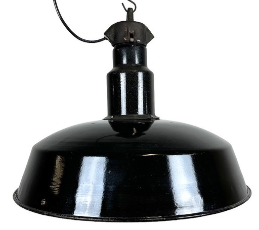 Industrial Mid Century Black Enamel Factory Lamp, 1950s