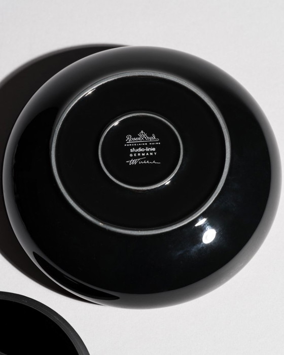 Image 1 of Tapio Wirkkala Porcelaine Noire Vase & Rare Ashtray Duo Rosenthal MCM Chic