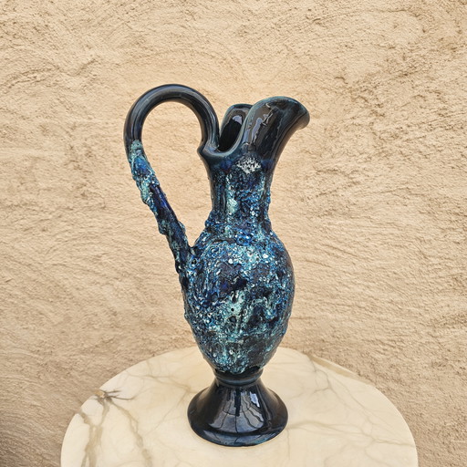 Large vintage vase in deep blue lava glaze - 38 cm, handmade