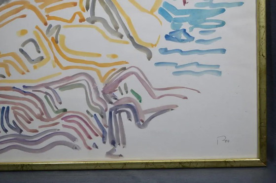 Peter Pfosi "Landscape" Watercolor Painting, Monogrammed and Dated 1987, Framed – Paintings & Drawings (photo 8 of 12)