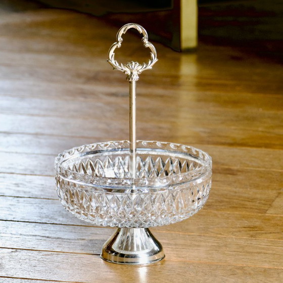 Image 1 of Ciotola/cestino in cristallo e metallo argentato anni '50