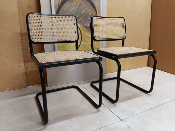 Image 1 of ALIVARMVSEVM 104. SET of 2 CESCA B32 Chairs (NEW) in Black Frame Limited Edition 