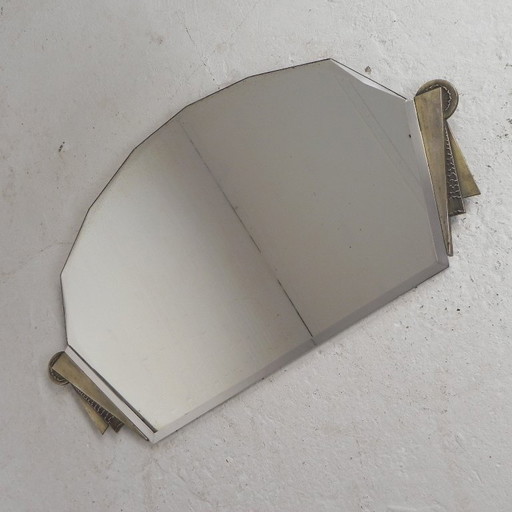 Art-Deco-Spiegel mit abgeschrägtem Glas in einem verchromten Messingrahmen, 1930er Jahre