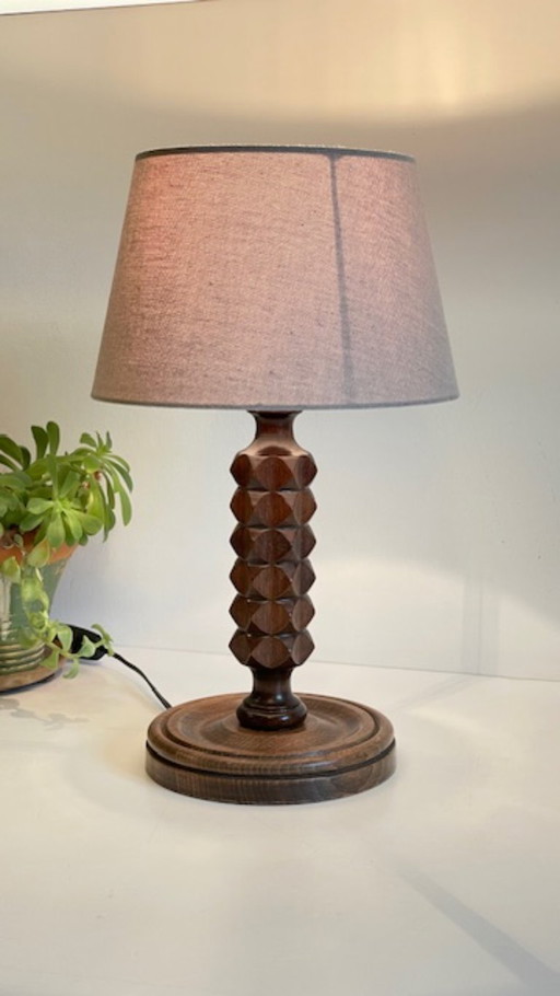 Vintage Geometric Wooden Lamp in the Style of Charles Dudouyt