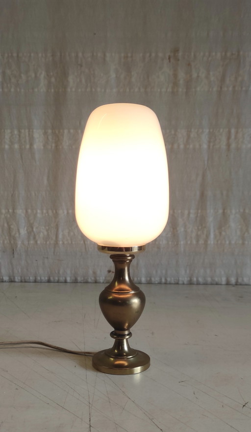 Table lamp in brass with opaline glass globe - mid-20th century