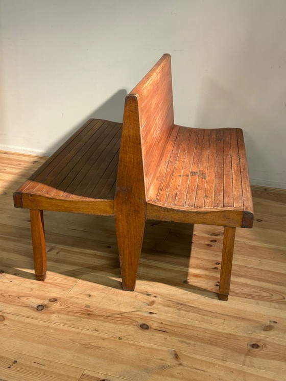 Image 1 of Banc de train industriel vintage 1950s