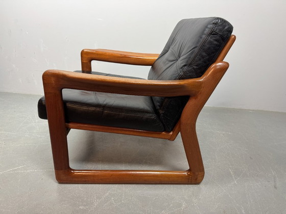 Image 1 of Set of 2 Mid-Century Design Komfort Solid Teak Wooden Lounge Chairs Attributed to Sven Ellekaer for Komfort, Denmark 1970s. 