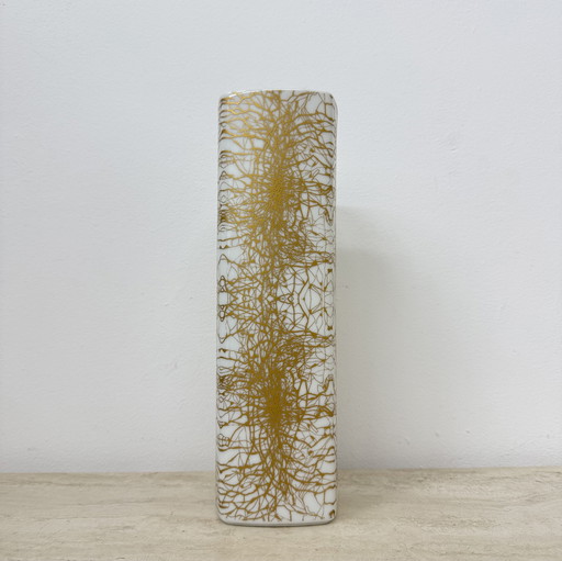 Art Porcelain Abstract Gold Pattern Vase van Heinrich & Co Selb Bavaria, Duitsland 1970's