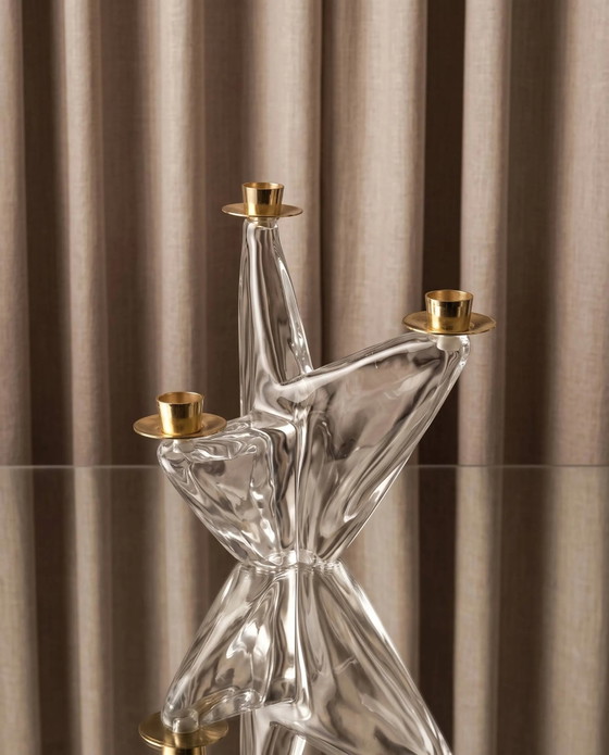 Lampadario modernista in cristallo massiccio e ottone – Firmato Schneider 1960 – Portacandele, Vetro, Design (photo 13 of 13)