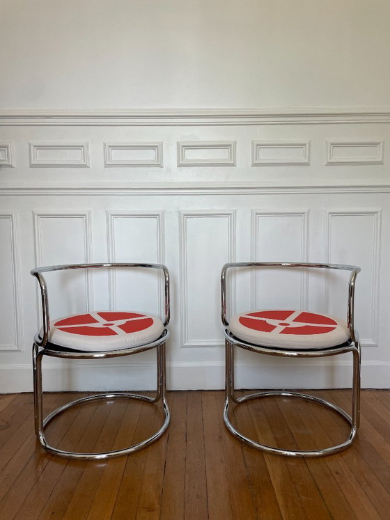 Image 1 of Gae Aulenti, pair of chrome steel armchairs