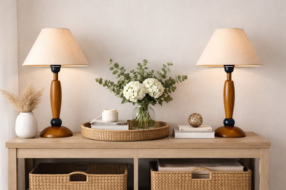 Image 1 of Real wood table lamp with shade