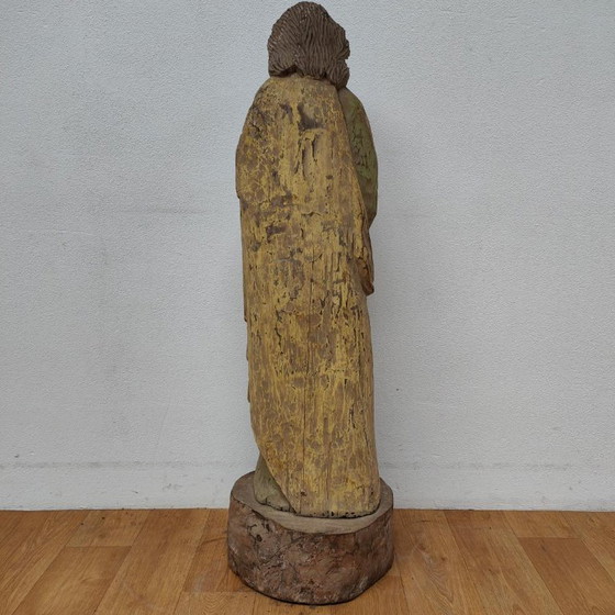 Image 1 of Life-size handmade antique wooden religious statue, saint statue, image