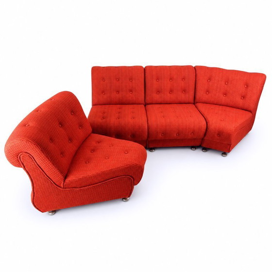 Image 1 of Vintage Space Age Modular Or Sectional Curved Sofa In Original Red Fabric, Tatra Czechoslovakia 1970s