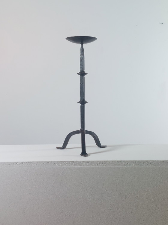 Image 1 of Vintage brutalistische, handgesmede metalen kandelaar