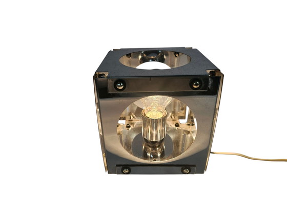 Image 1 of Vintage Cube lamp - tafellamp - verchroom staal - 1970's