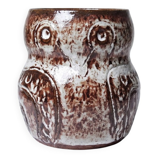 Pot hibou vintage en grès émaillé par Alain Granet, Vallauris années 1960-1970.